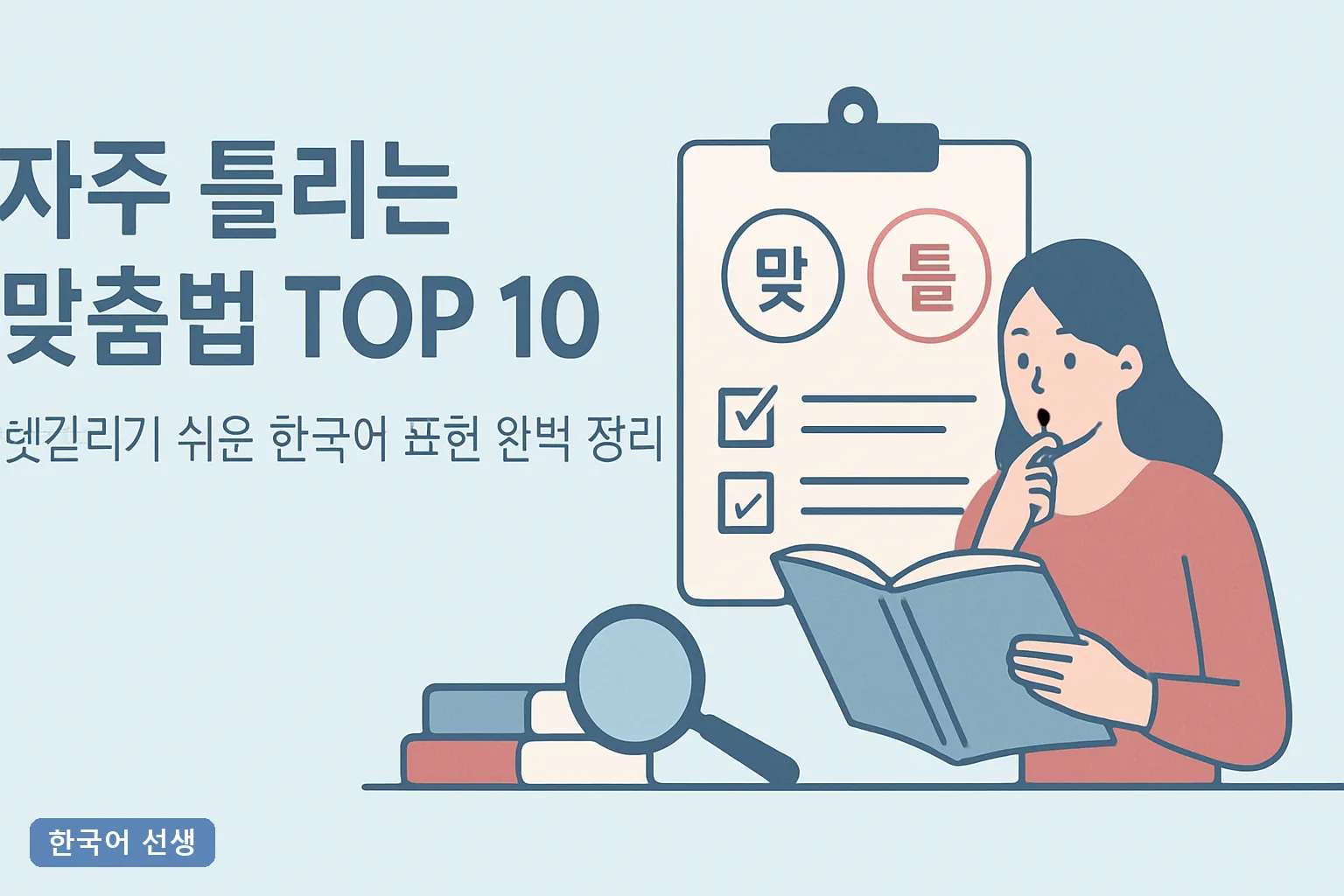 자주 틀리는 맞춤법 TOP 10 – 헷갈리기 쉬운 한국어 표현 완벽 정리